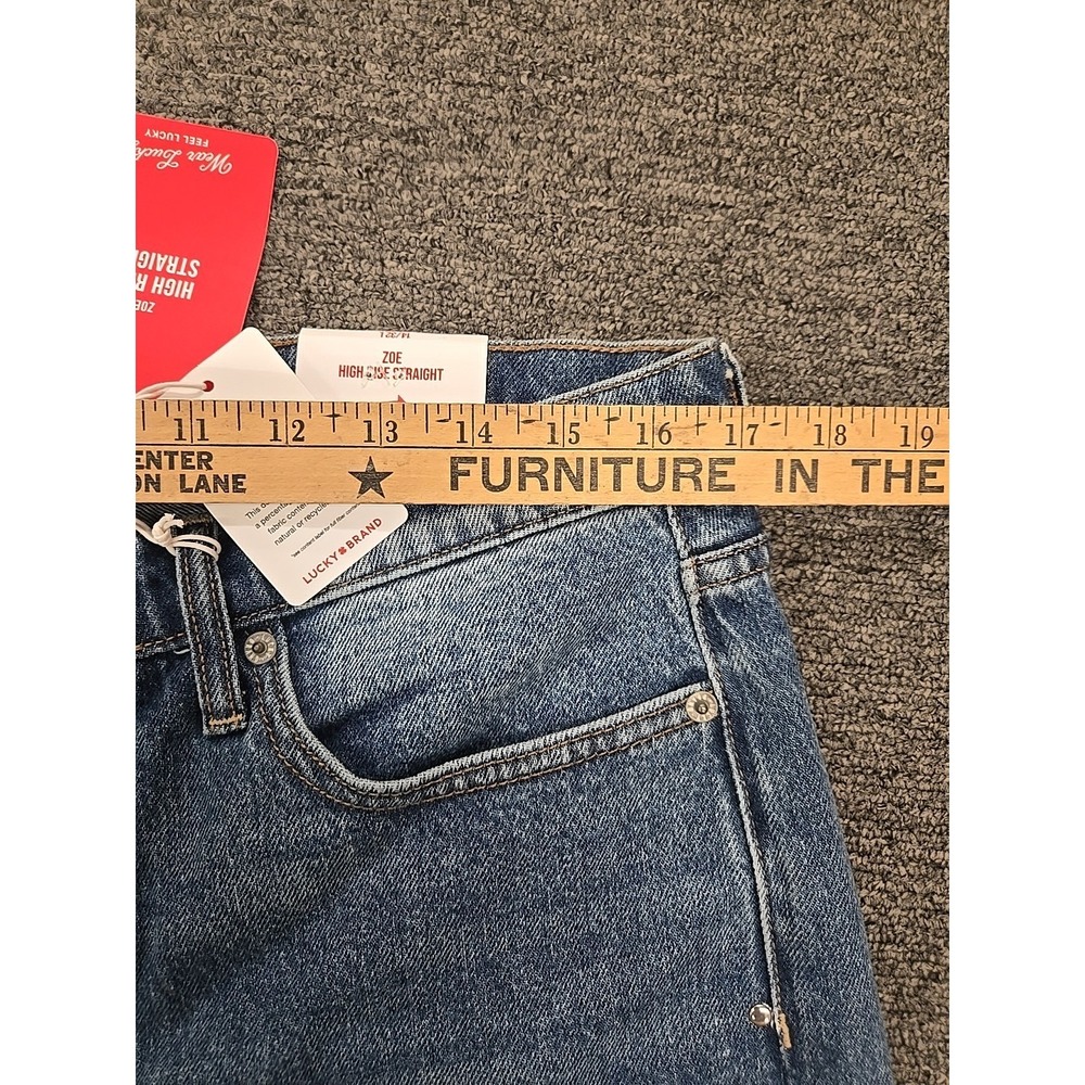 Lucky Brand Zoe High Rise Straight Jeans Womens 14/32L Blue Studded NWT - Picture 9 of 11
